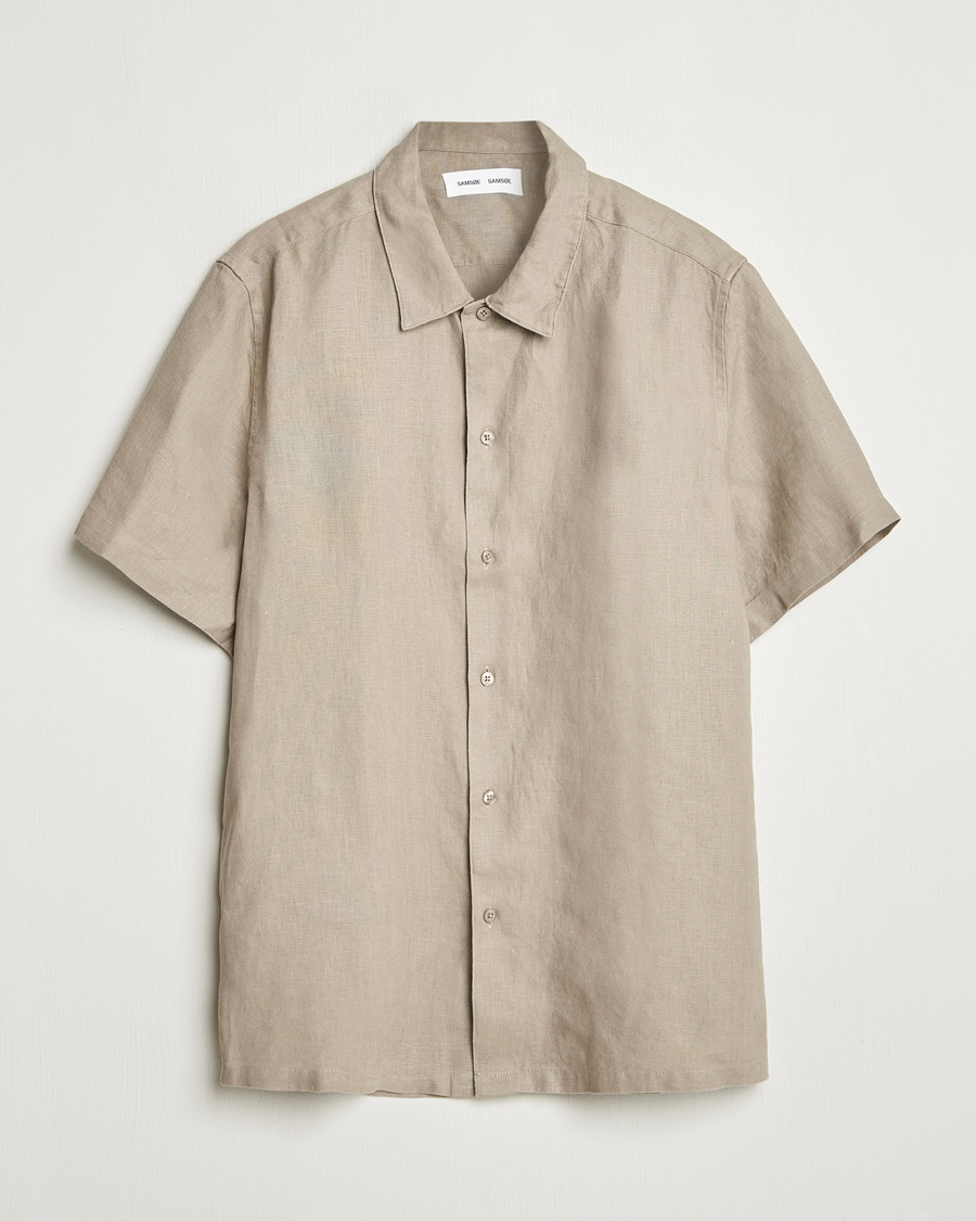 Mies | Kauluspaidat | Samsøe Samsøe | Avan Linen Short Sleeve Shirt Greige