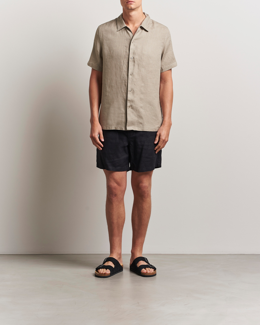 Mies | Kauluspaidat | Samsøe Samsøe | Avan Linen Short Sleeve Shirt Greige