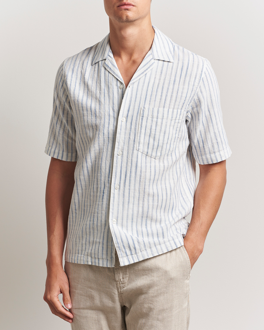 Mies | Kauluspaidat | Samsøe Samsøe | Oscar Striped Short Sleeve Shirt Clear Cream