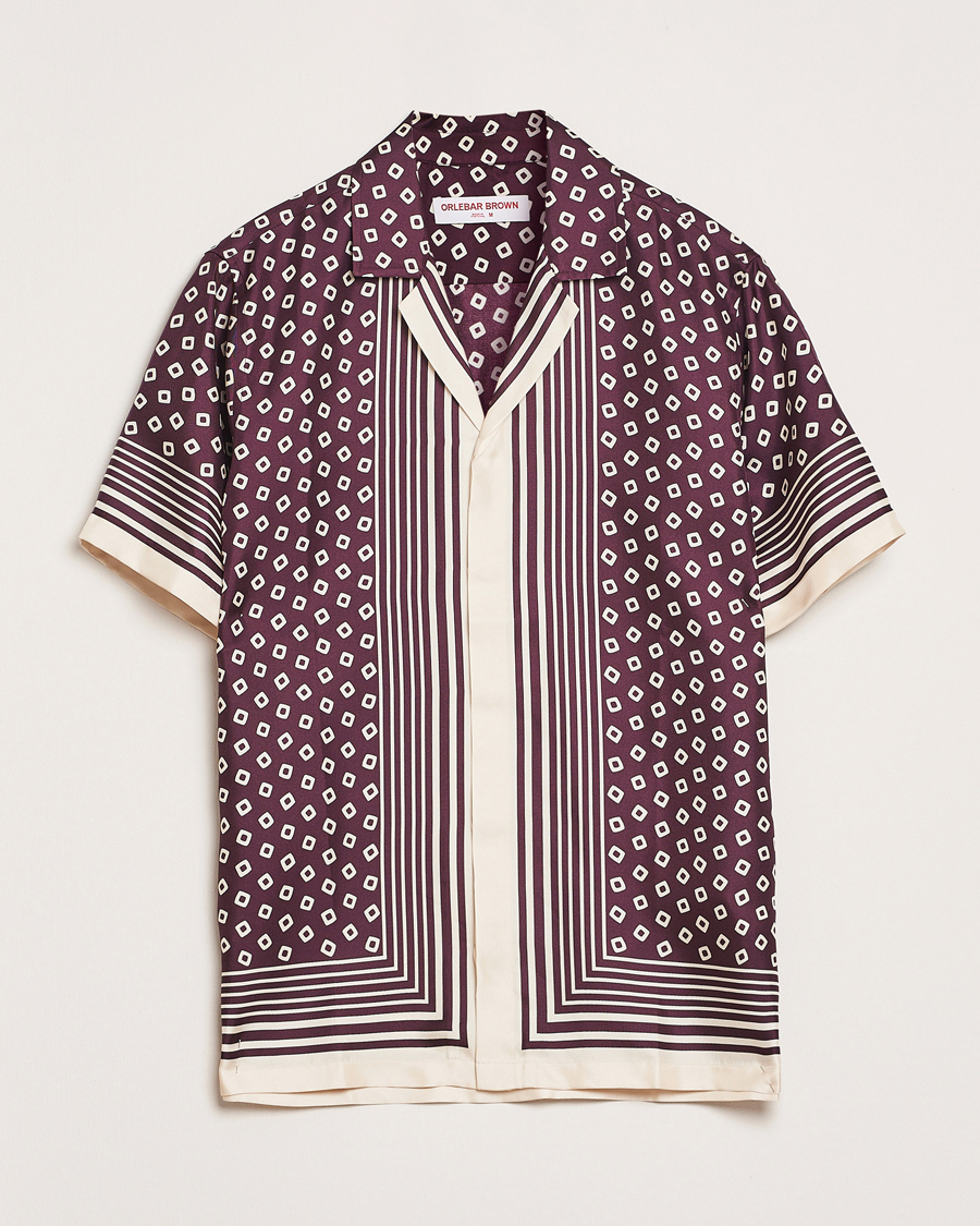 Mies | Kauluspaidat | Orlebar Brown | Maitan Silk Lumina Short Sleeve Shirt Damson/Latte
