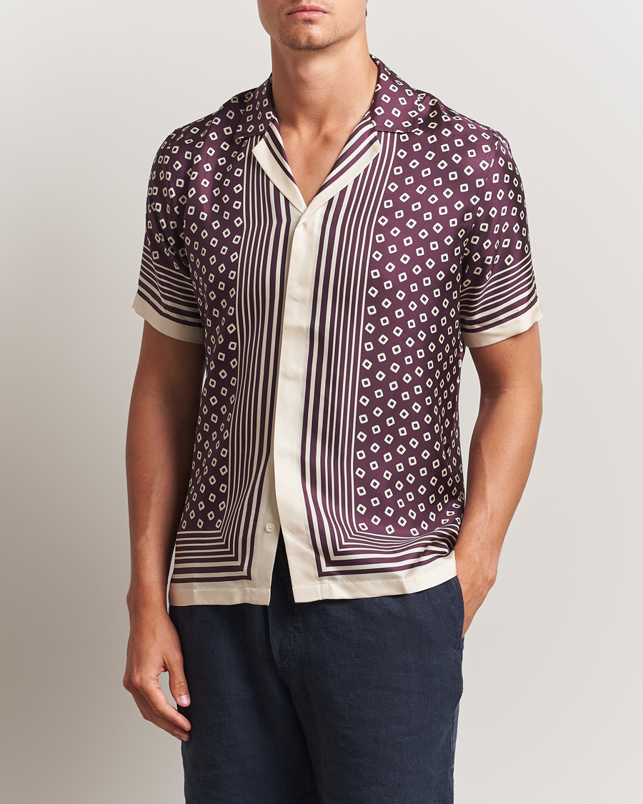 Mies | Kauluspaidat | Orlebar Brown | Maitan Silk Lumina Short Sleeve Shirt Damson/Latte