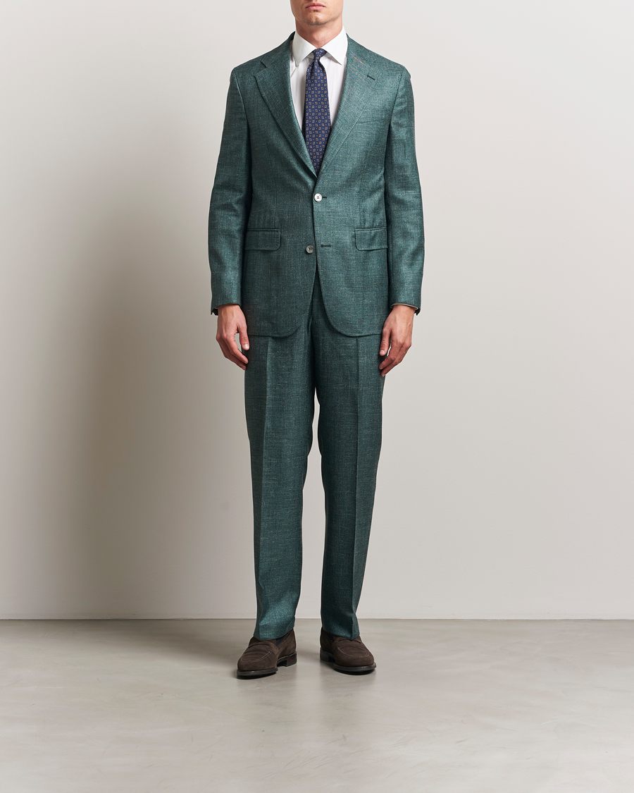 Mies | Housut | Oscar Jacobson | Del S Wool/Silk/Linen Trousers Green