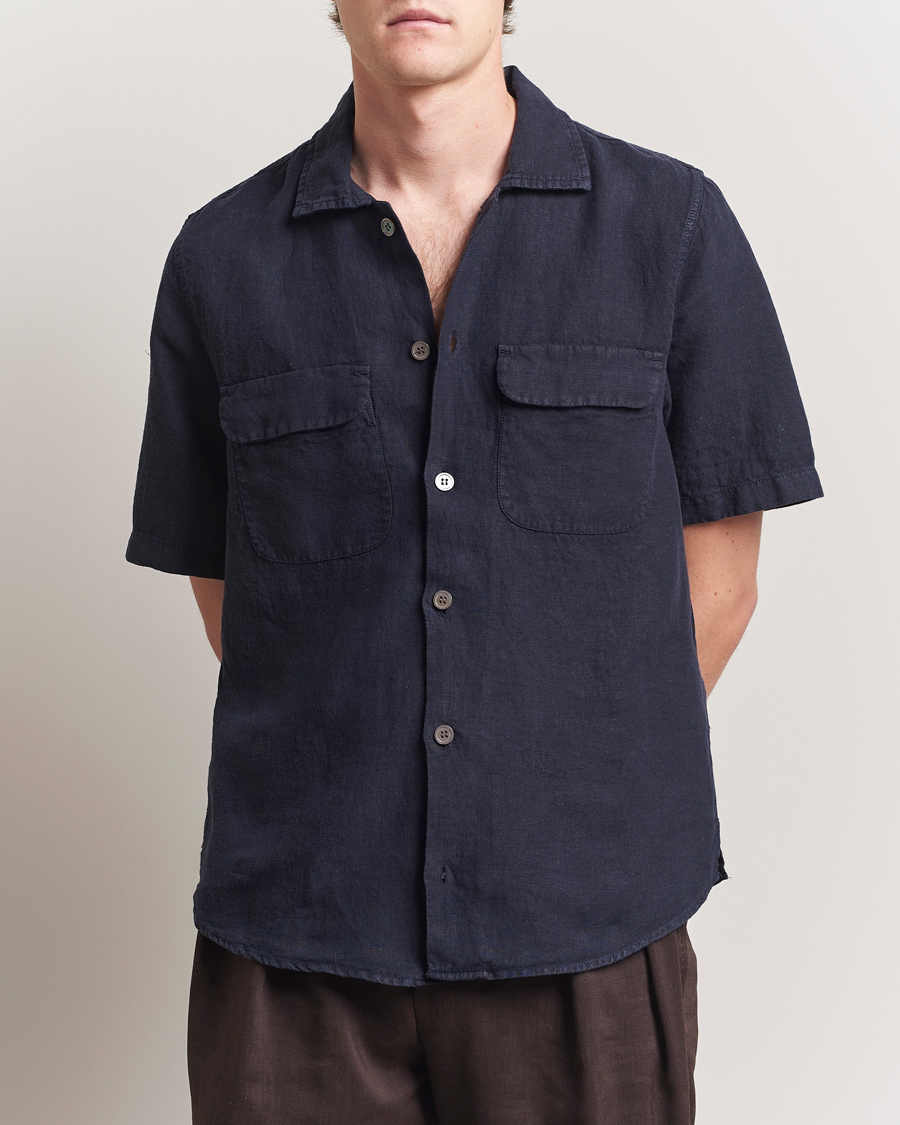 Mies | Kauluspaidat | Oscar Jacobson | Reg Fit City Linen Shirt Navy