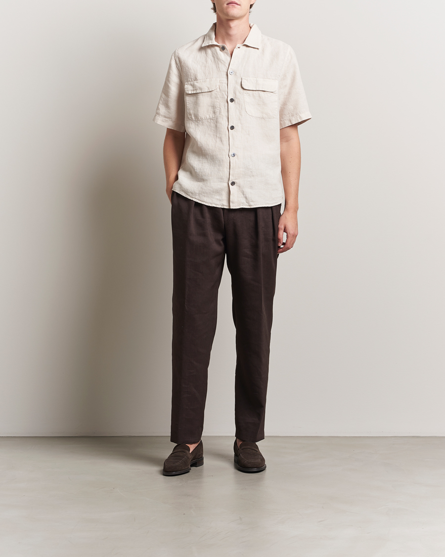 Mies | Kauluspaidat | Oscar Jacobson | Reg Fit City Linen Shirt Cream