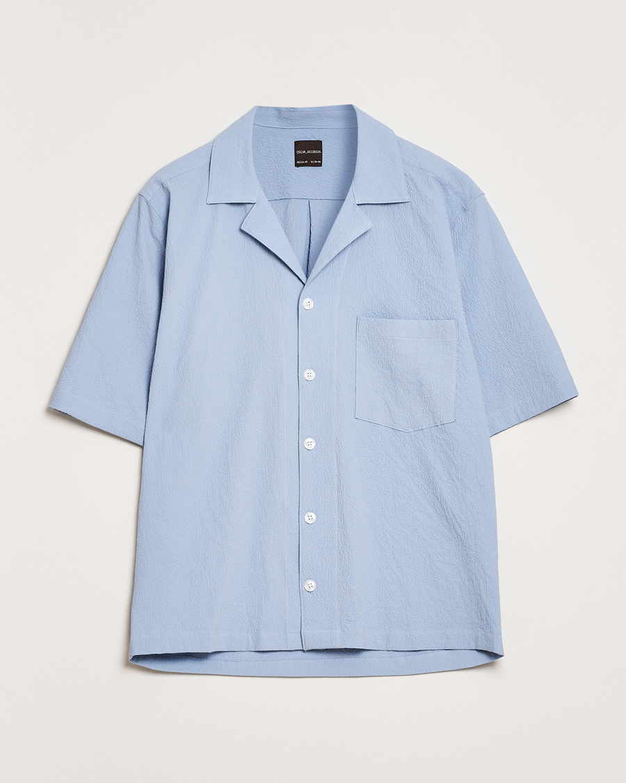 Mies | Kauluspaidat | Oscar Jacobson | Reg Fit Cuba Seersucker Shirt Light Blue