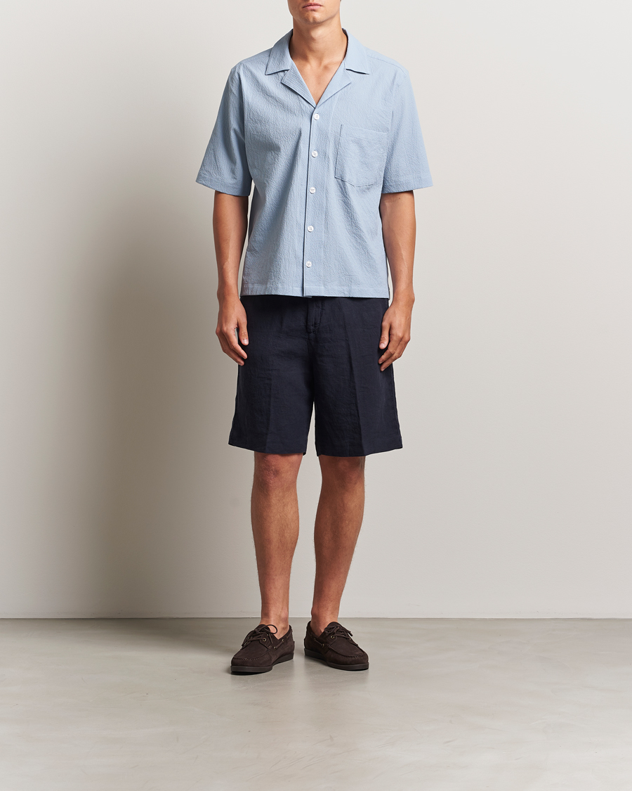Mies | Kauluspaidat | Oscar Jacobson | Reg Fit Cuba Seersucker Shirt Light Blue