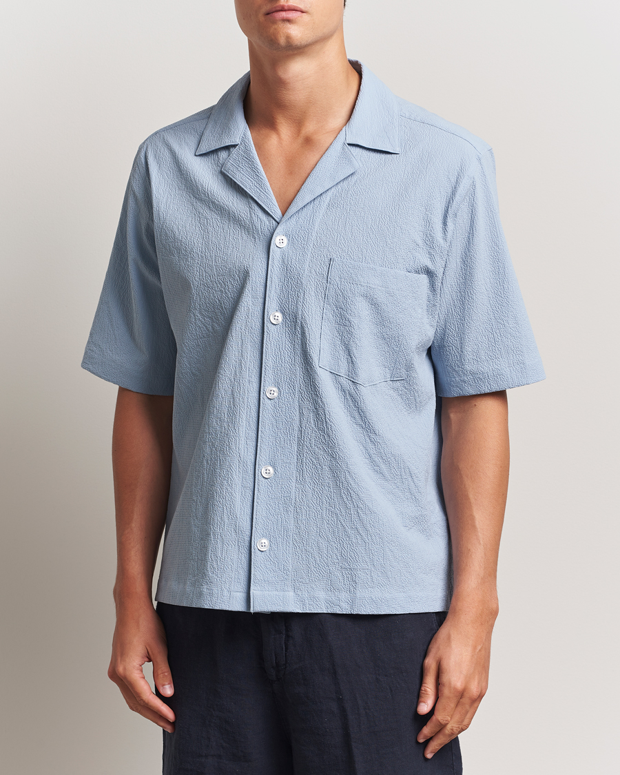 Mies | Kauluspaidat | Oscar Jacobson | Reg Fit Cuba Seersucker Shirt Light Blue