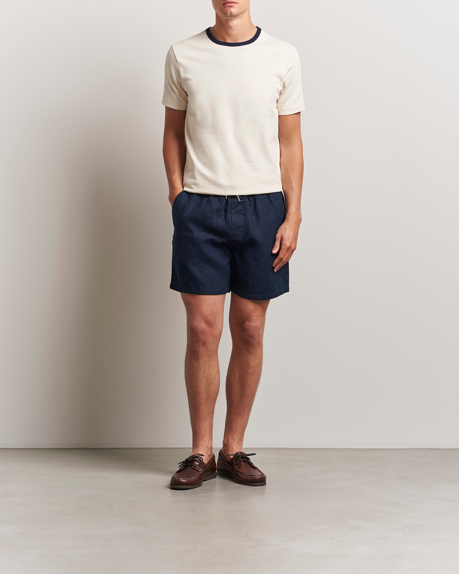 Mies | Shortsit | NN07 | Gregor Linen Drawstring Shorts Navy Blue