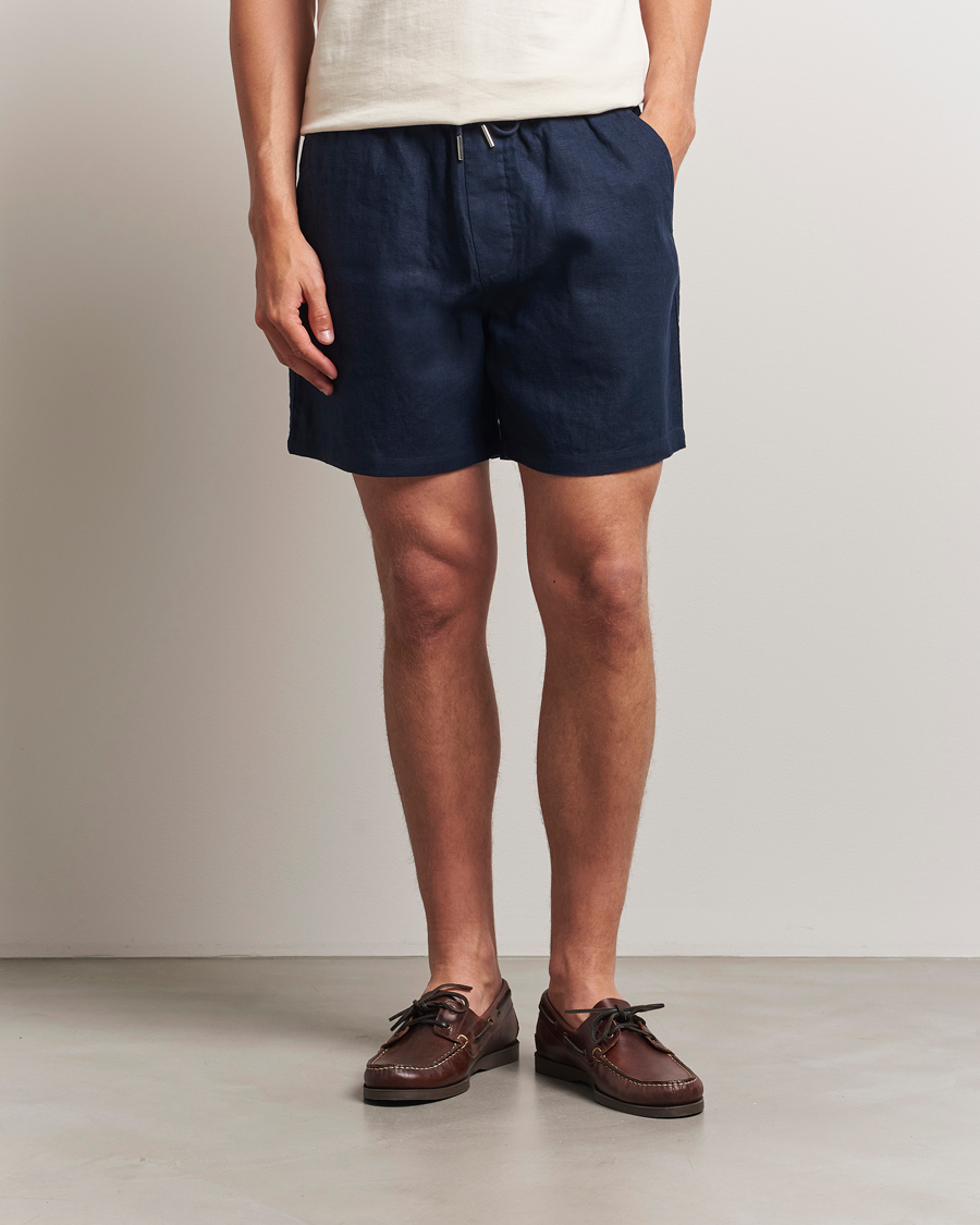 Mies | Shortsit | NN07 | Gregor Linen Drawstring Shorts Navy Blue