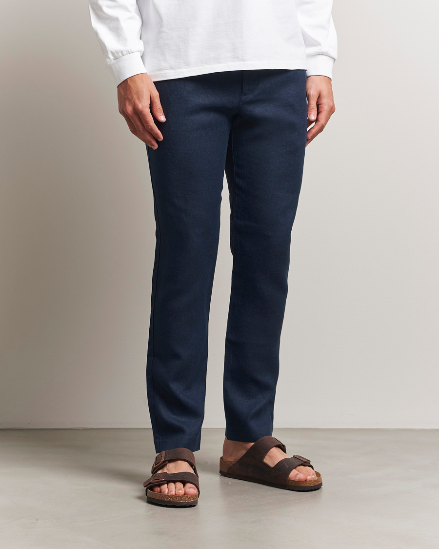 Mies | Housut | NN07 | Theo Linen Trousers Navy Blue