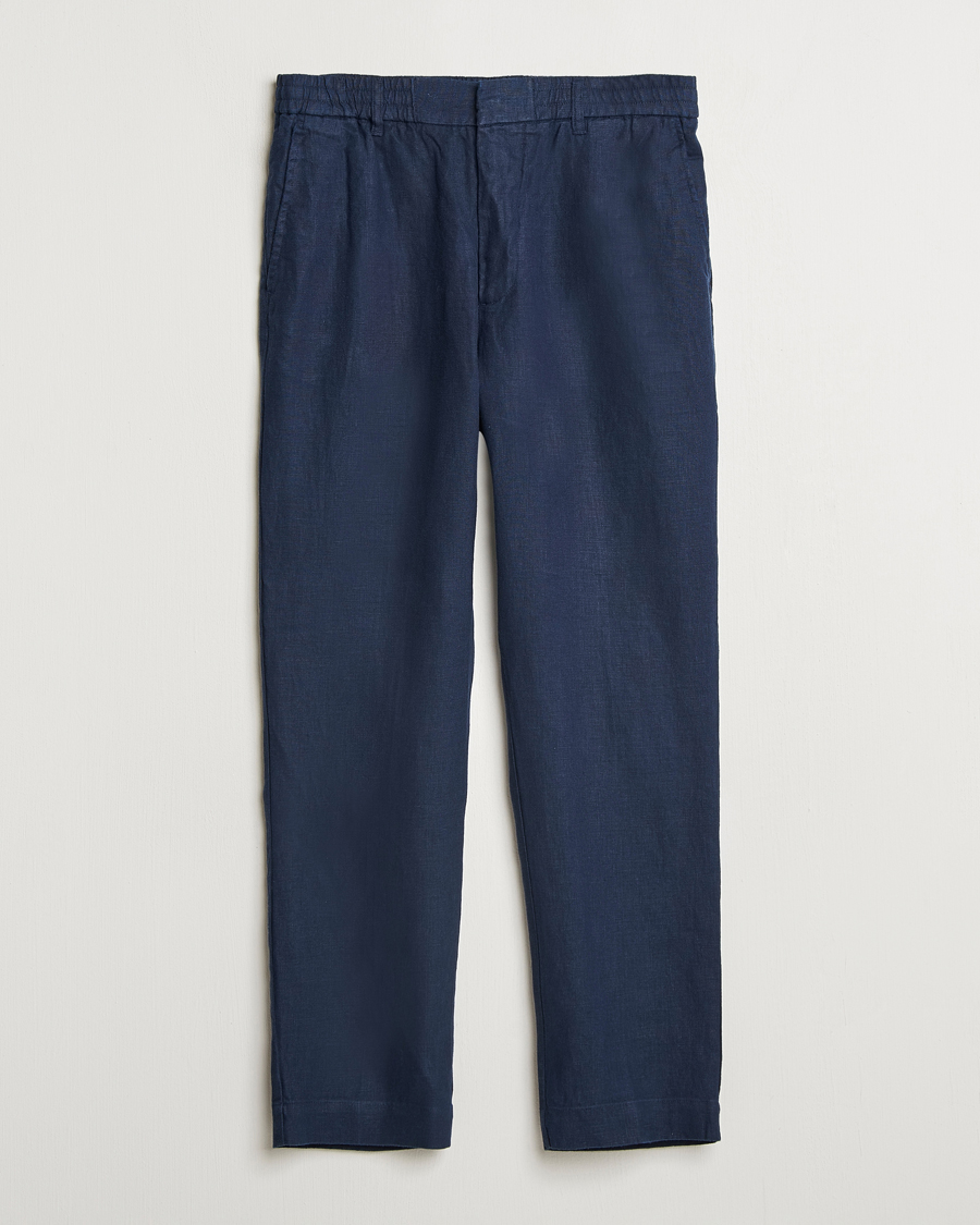 Mies | Housut | NN07 | Billie Linen Drawstring Trousers Navy Blue