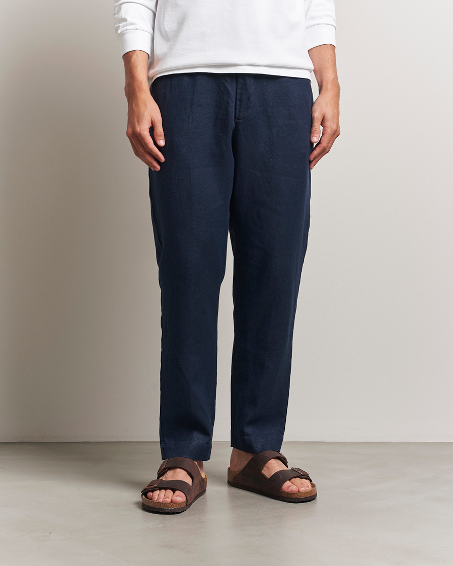 Mies | Housut | NN07 | Billie Linen Drawstring Trousers Navy Blue