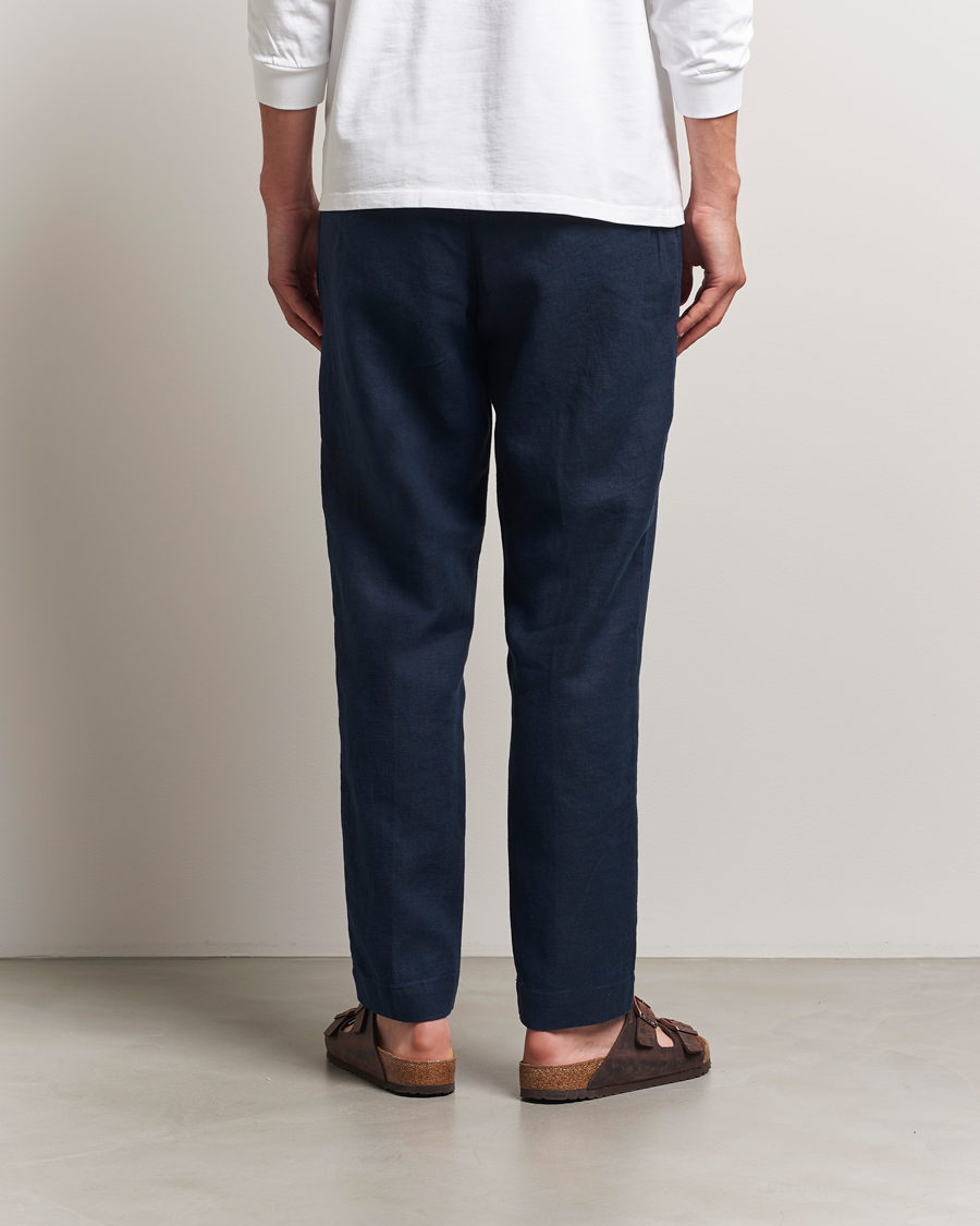Mies | Housut | NN07 | Billie Linen Drawstring Trousers Navy Blue