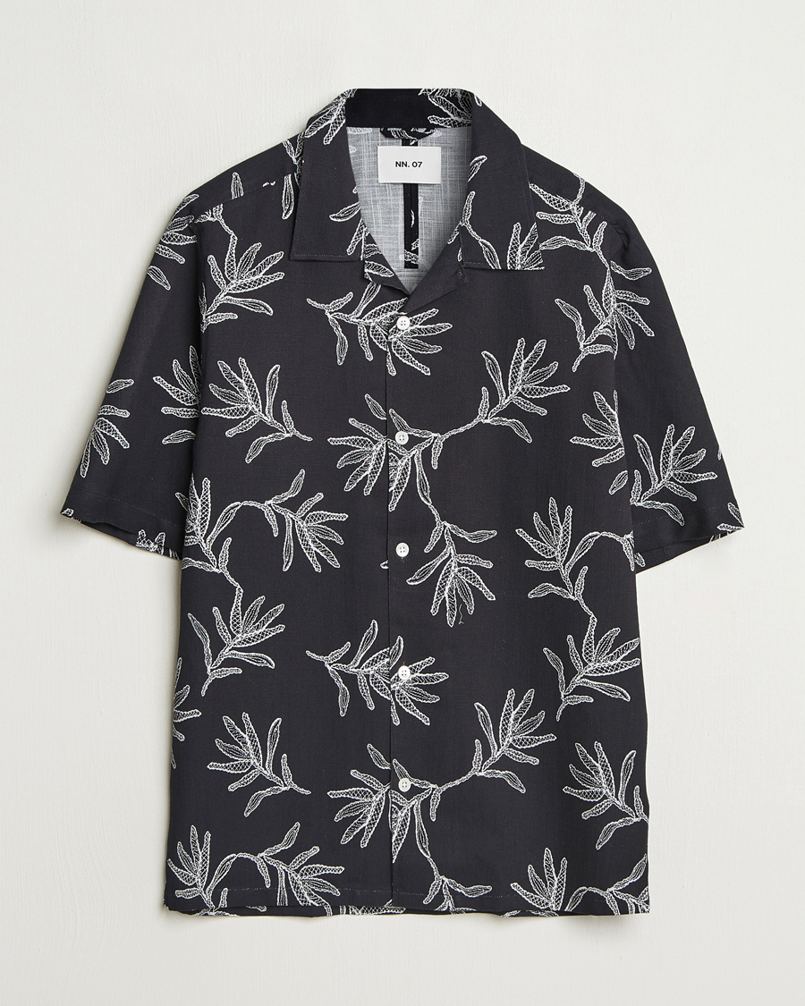 Mies | Kauluspaidat | NN07 | Ole Printed Cotton/Lyocell Resort Shirt Black