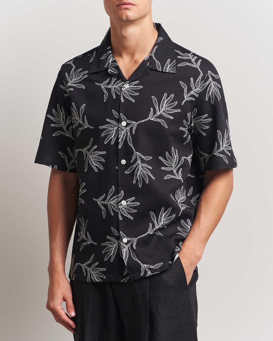 Mies | Kauluspaidat | NN07 | Ole Printed Cotton/Lyocell Resort Shirt Black