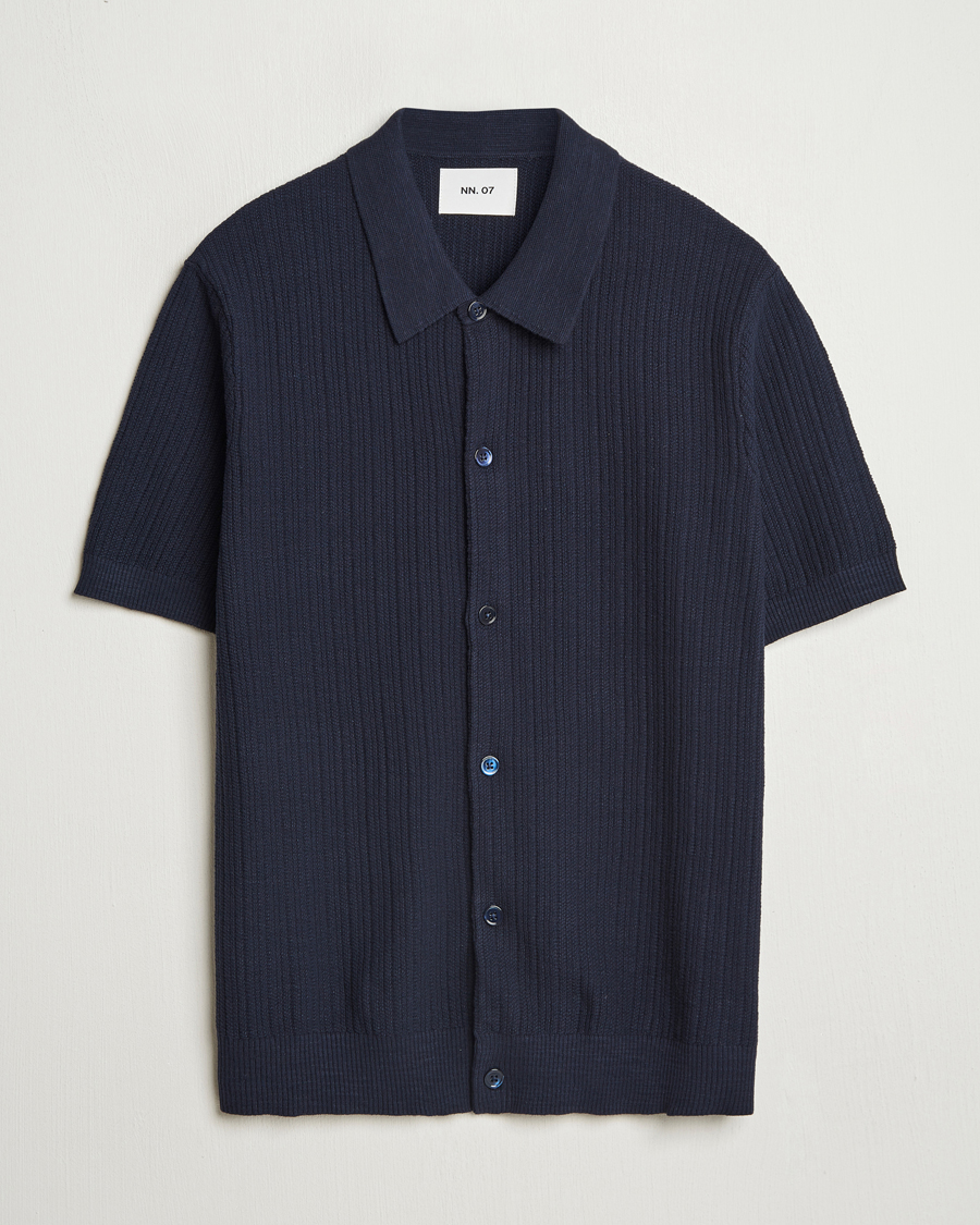 Mies | Kauluspaidat | NN07 | Nolan Knitted Short Sleeve Shirt Navy Blue
