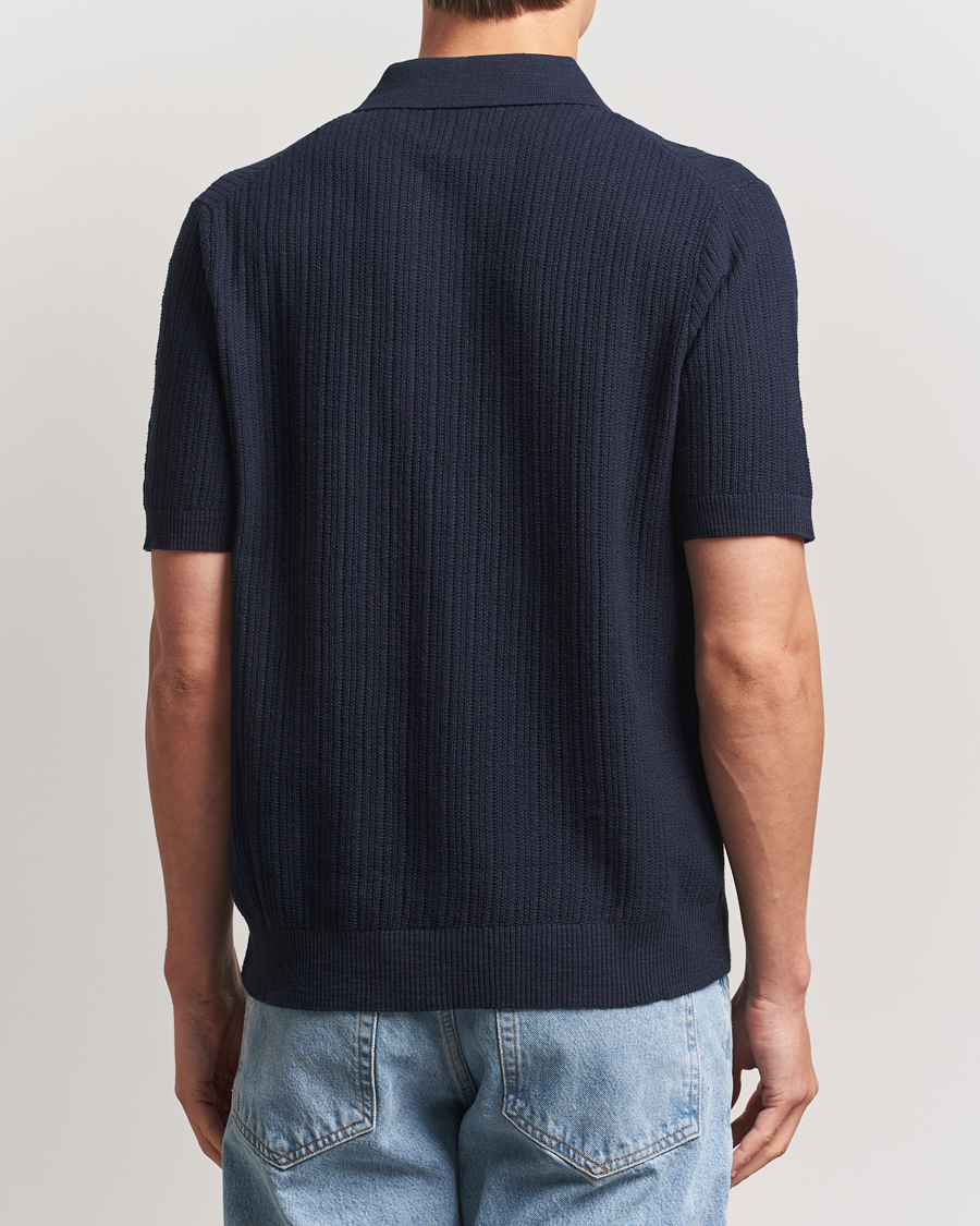 Mies | Kauluspaidat | NN07 | Nolan Knitted Short Sleeve Shirt Navy Blue