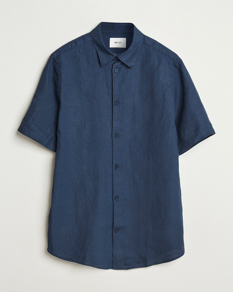 Mies | Kauluspaidat | NN07 | Enzo Linen Short Sleeve Shirt Navy Blue