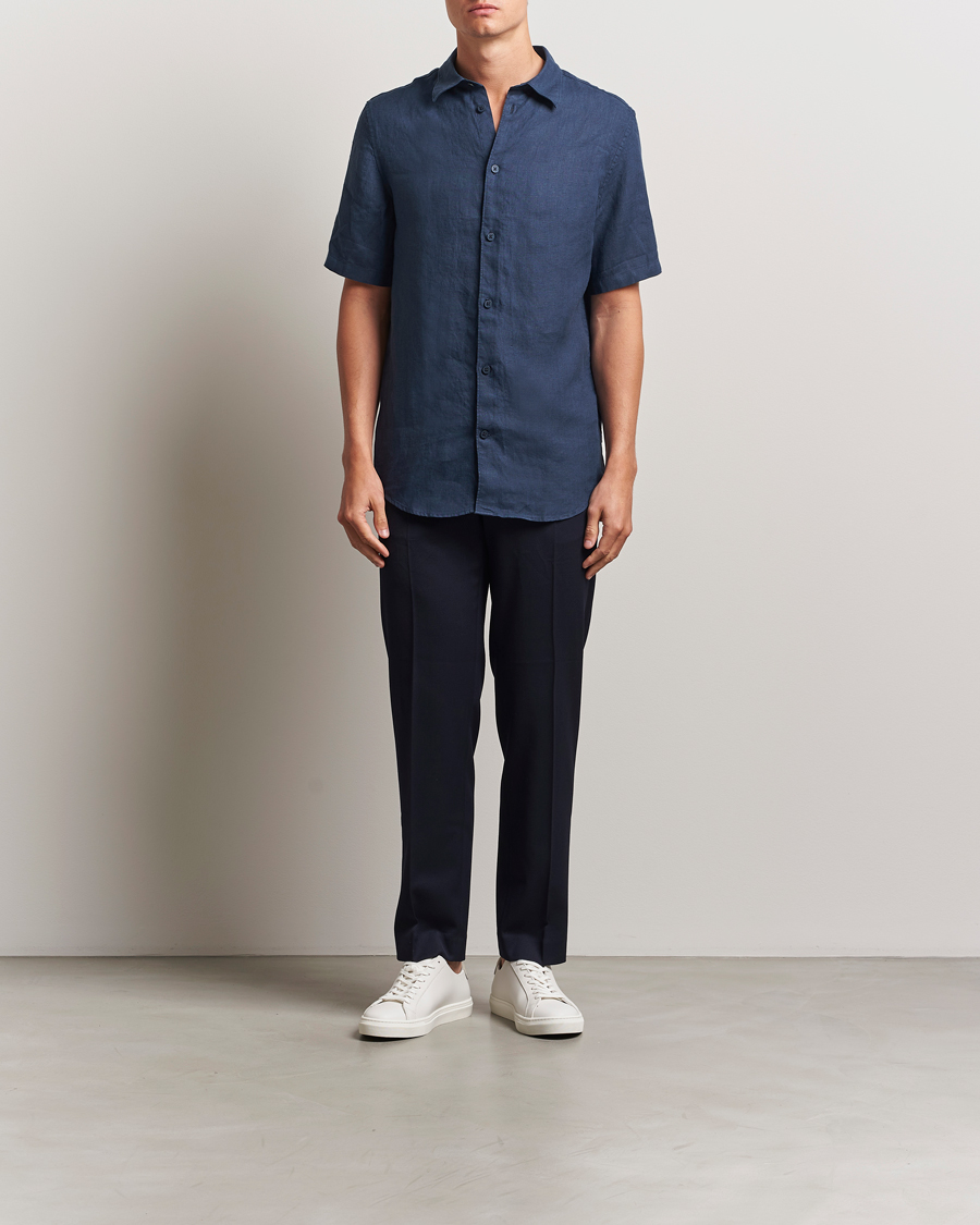 Mies | Kauluspaidat | NN07 | Enzo Linen Short Sleeve Shirt Navy Blue