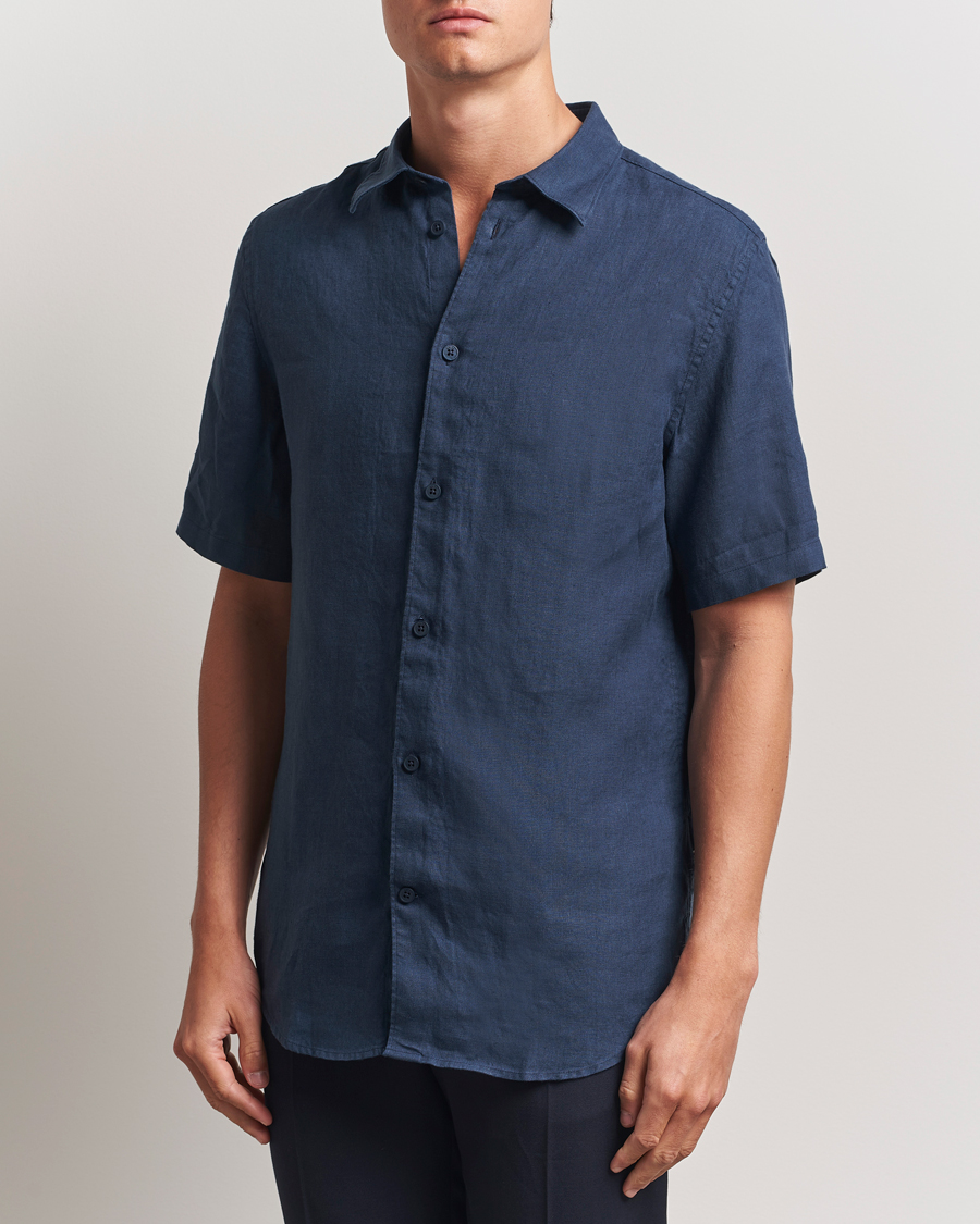 Mies | Kauluspaidat | NN07 | Enzo Linen Short Sleeve Shirt Navy Blue