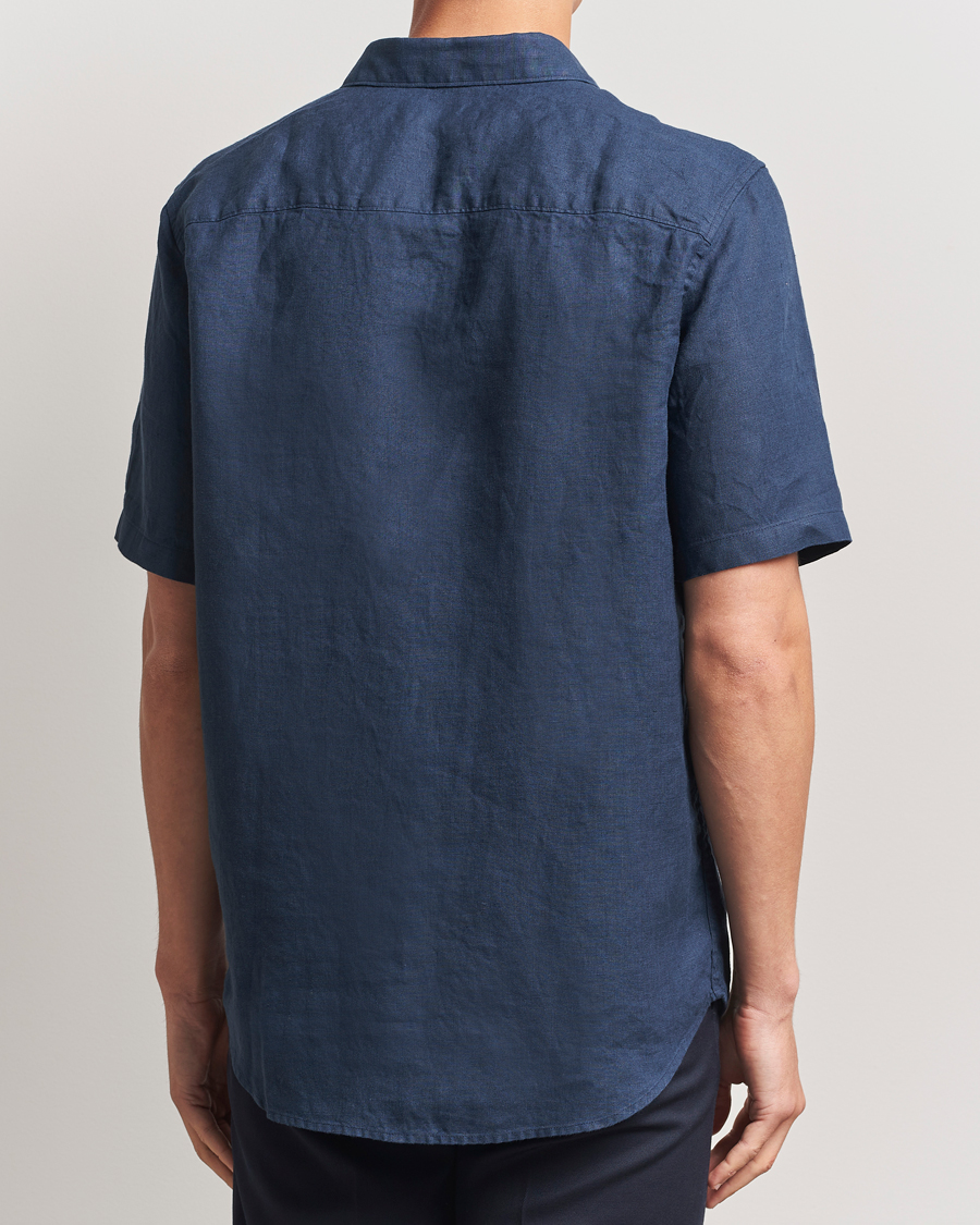 Mies | Kauluspaidat | NN07 | Enzo Linen Short Sleeve Shirt Navy Blue