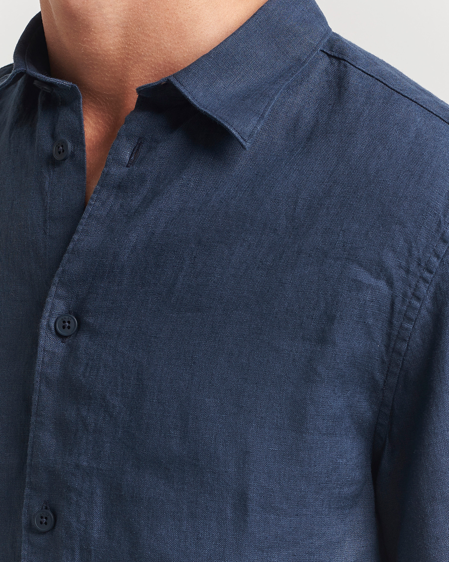 Mies | Kauluspaidat | NN07 | Enzo Linen Short Sleeve Shirt Navy Blue