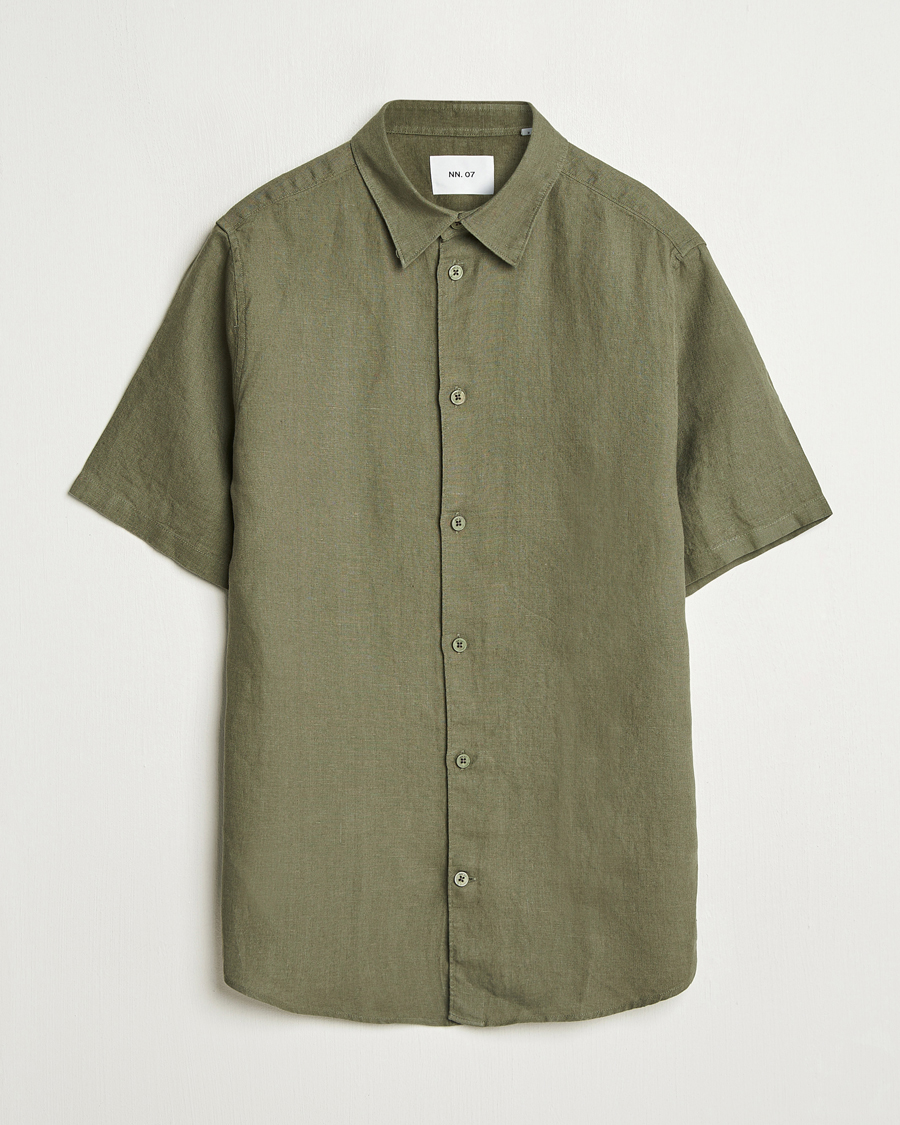 Mies | Kauluspaidat | NN07 | Enzo Linen Short Sleeve Shirt Capers Green