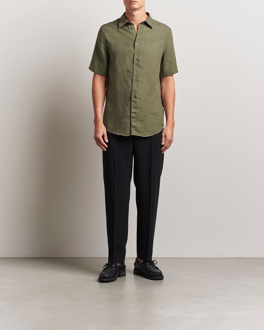 Mies | Kauluspaidat | NN07 | Enzo Linen Short Sleeve Shirt Capers Green