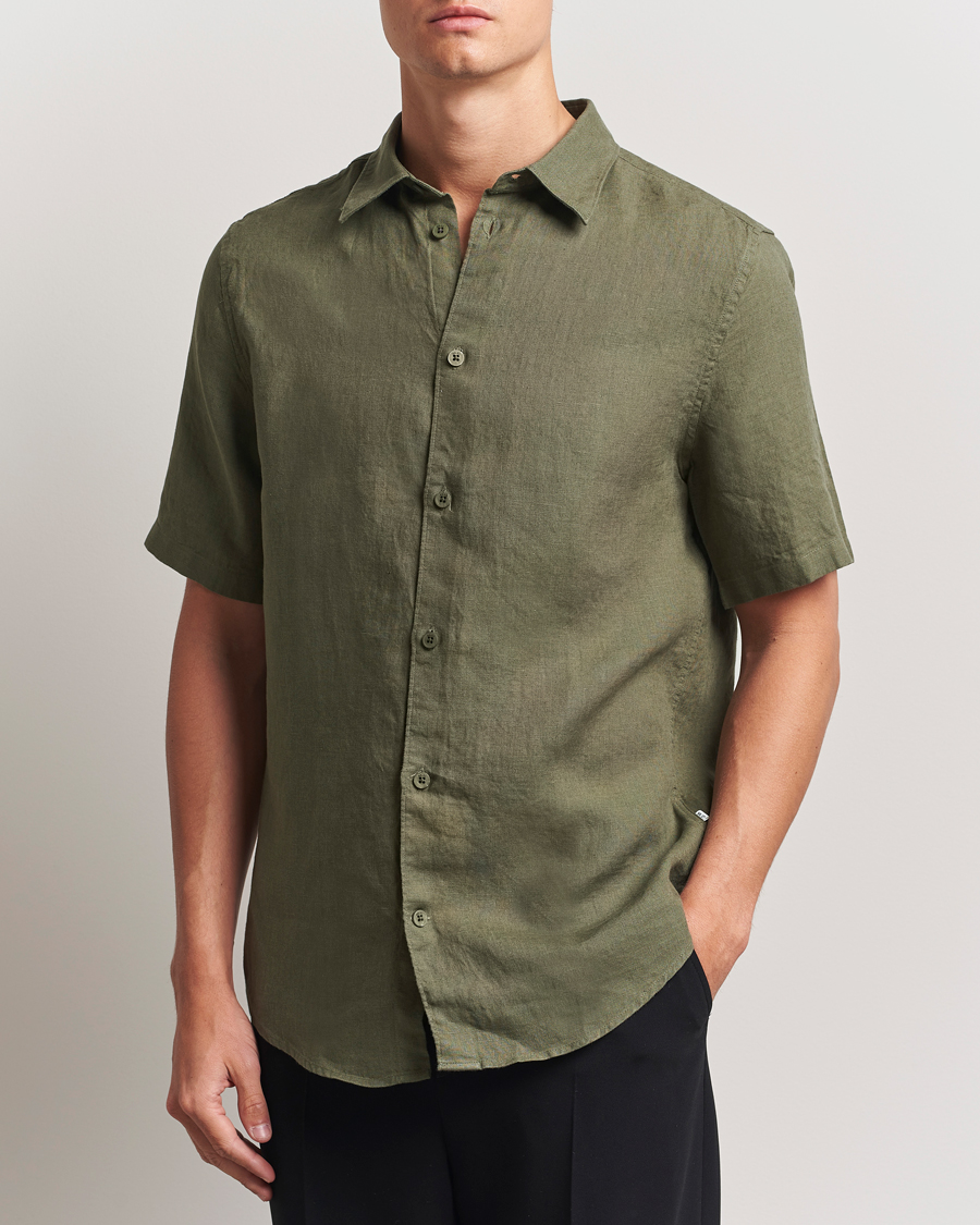 Mies | Kauluspaidat | NN07 | Enzo Linen Short Sleeve Shirt Capers Green