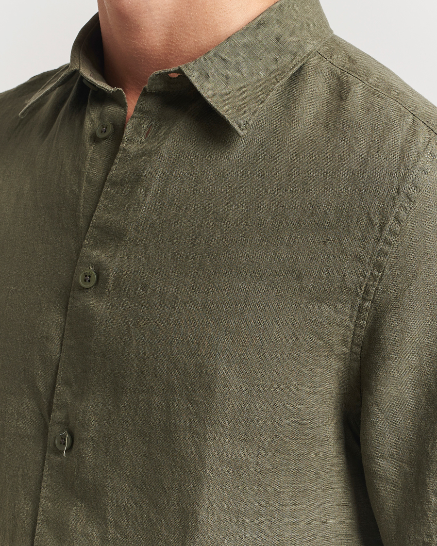 Mies | Kauluspaidat | NN07 | Enzo Linen Short Sleeve Shirt Capers Green