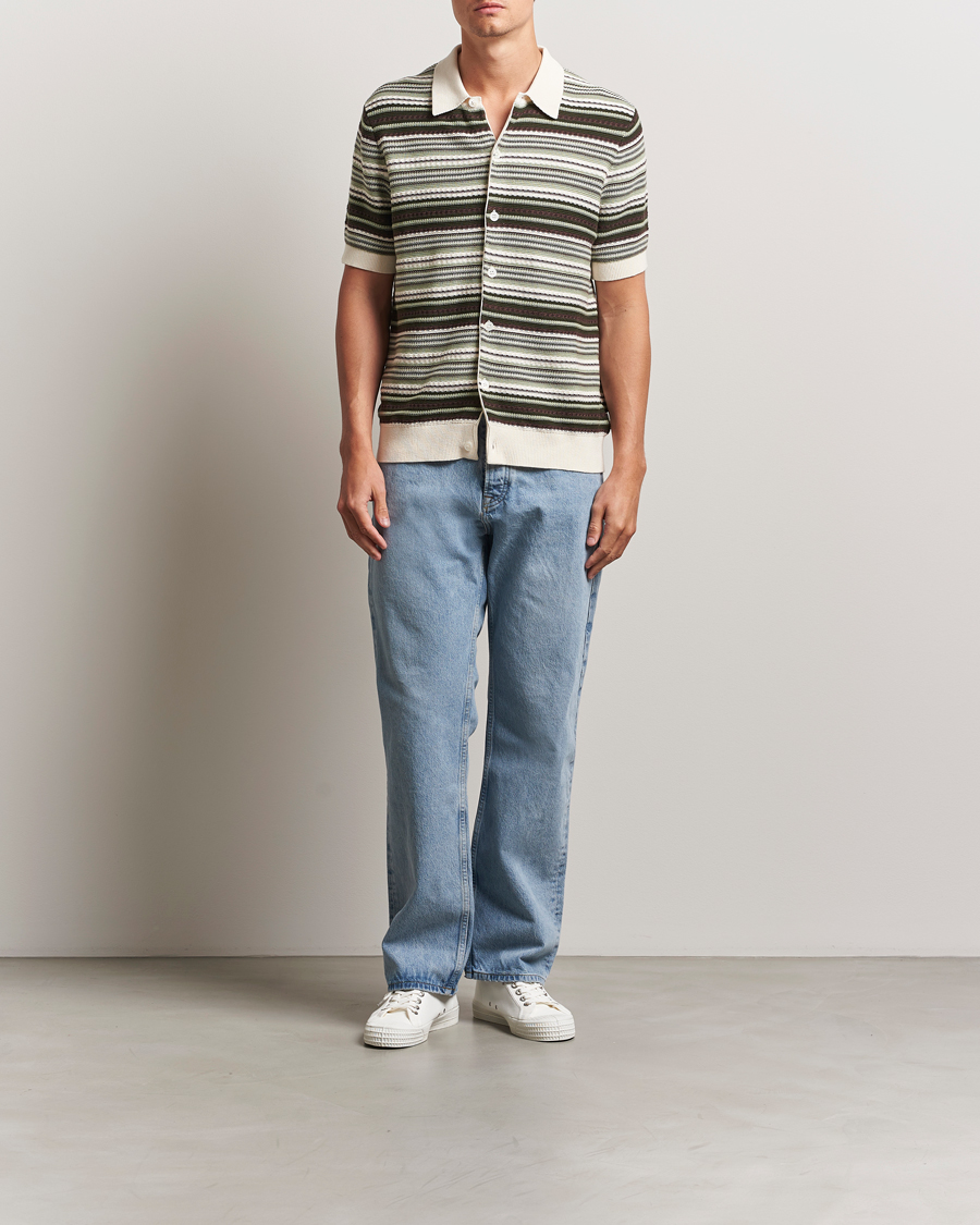 Mies | Kauluspaidat | NN07 | Nolan Knitted Striped Short Sleeve Shirt Multi