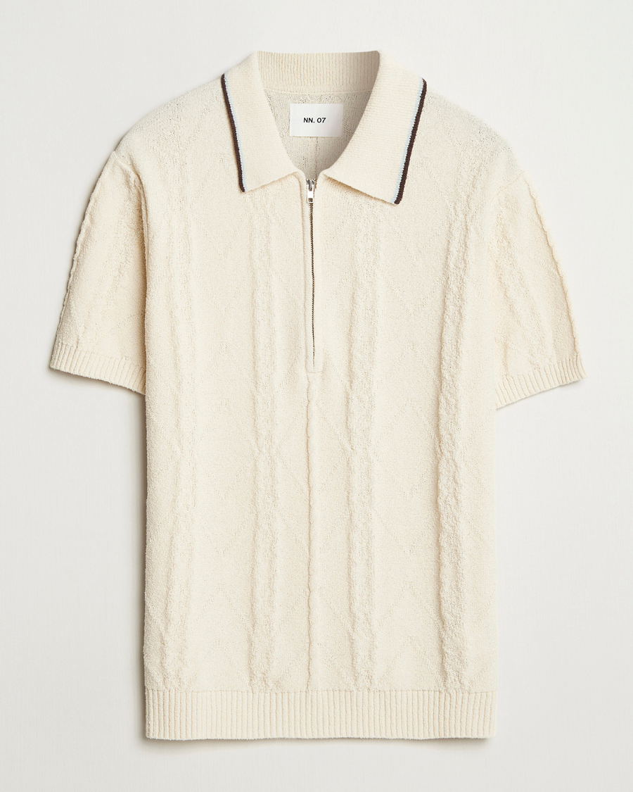 Mies | Pikeet | NN07 | Gustav Bouclé Half Zip Polo Ivory