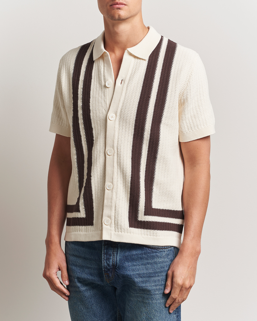Mies | Kauluspaidat | NN07 | Ares Knitted Short Sleeve Shirt Ivory