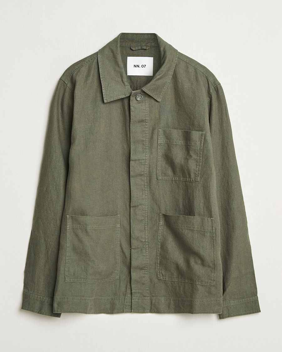 Mies | Kauluspaidat | NN07 | Olav Linen Overshirt Croc Green