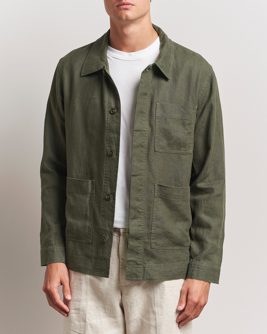 Mies | Kauluspaidat | NN07 | Olav Linen Overshirt Croc Green