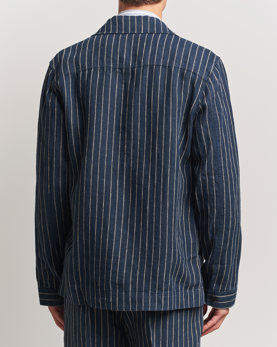 Mies | Kauluspaidat | NN07 | Olav Linen Pinstriped Overshirt Navy Blue