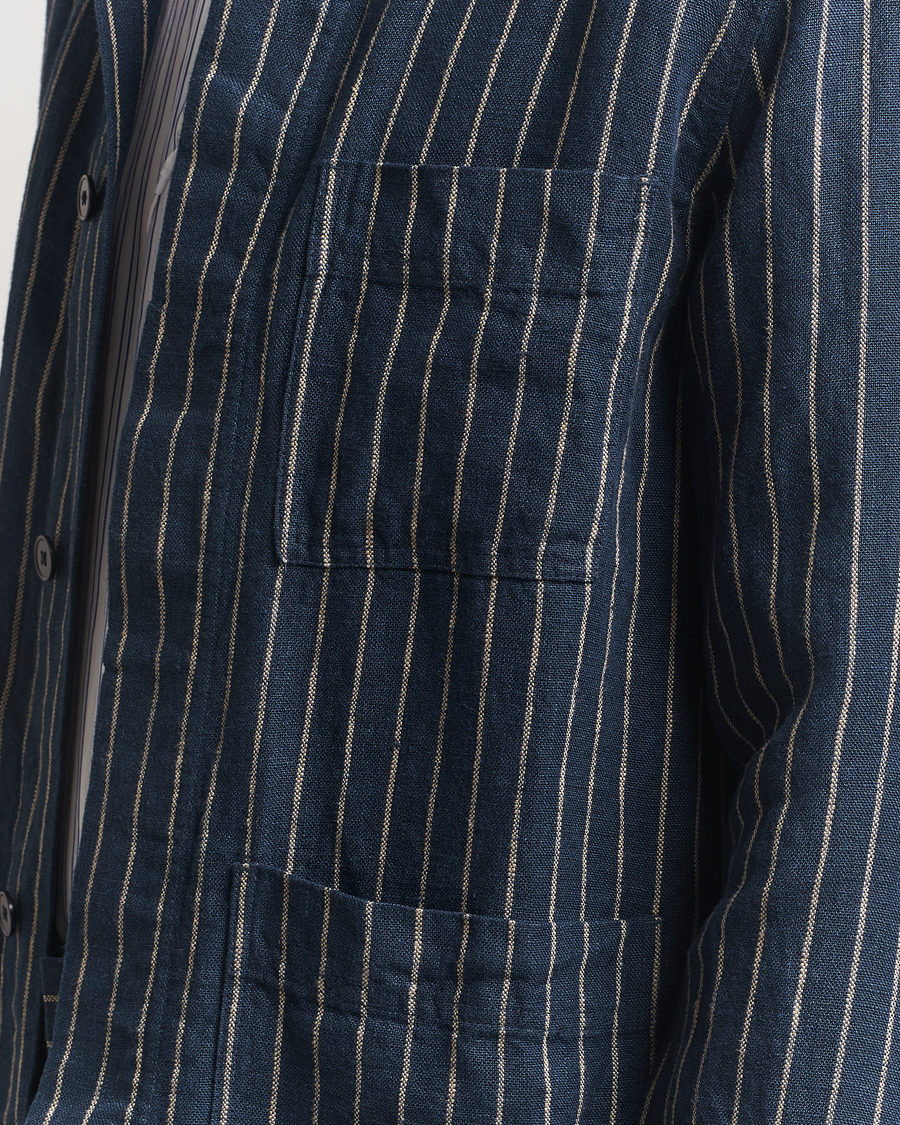 Mies | Kauluspaidat | NN07 | Olav Linen Pinstriped Overshirt Navy Blue