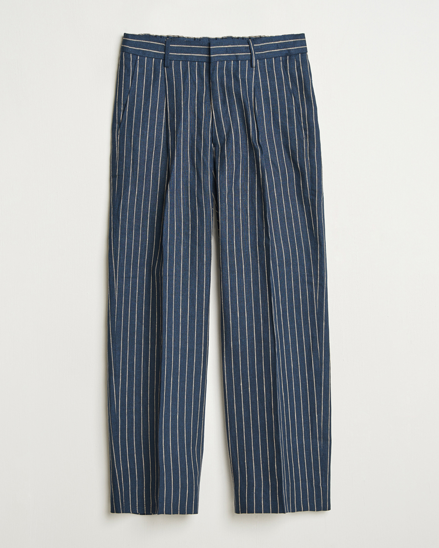 Mies | Housut | NN07 | Kay Linen Pinstriped Trousers Navy Blue