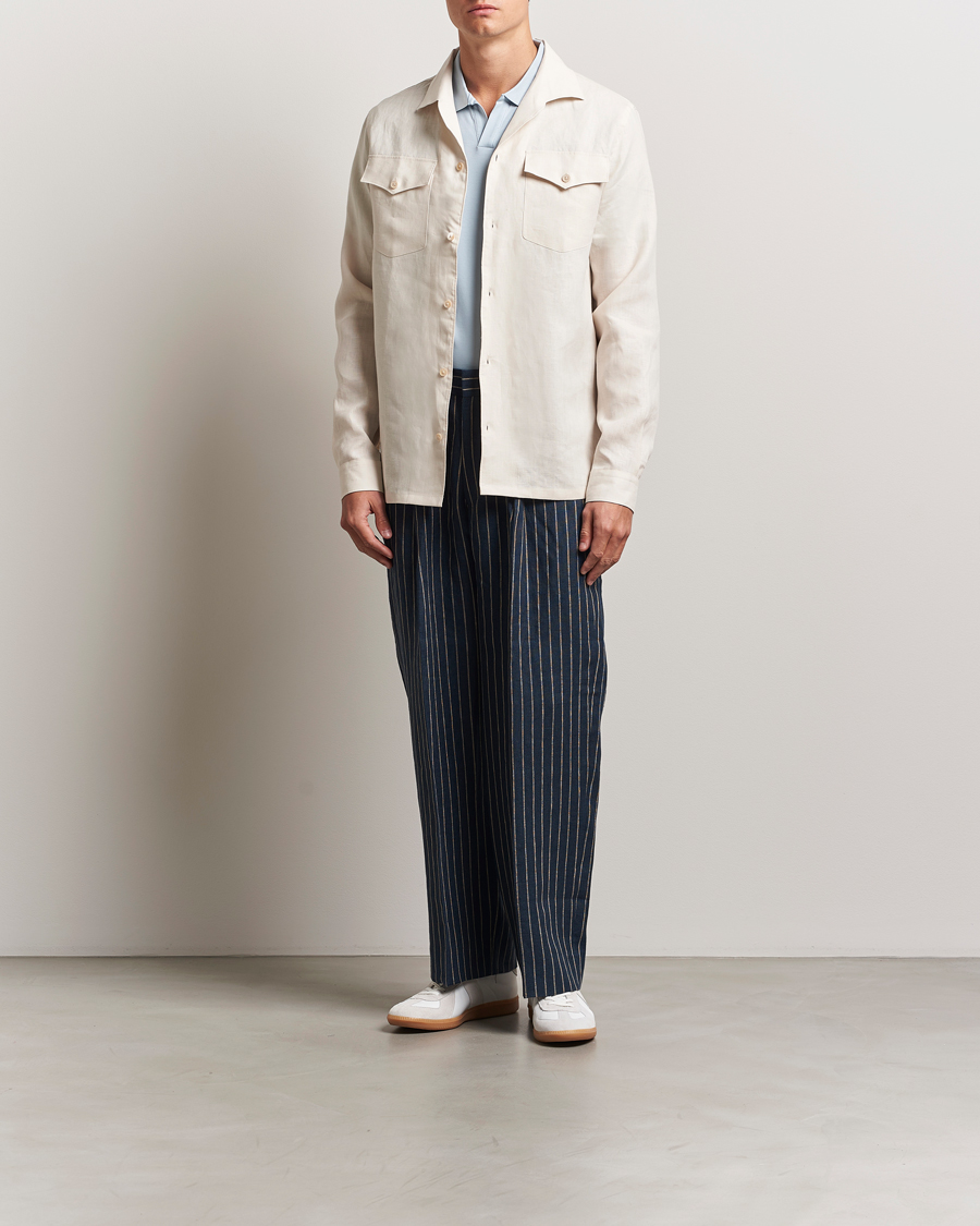 Mies | Housut | NN07 | Kay Linen Pinstriped Trousers Navy Blue