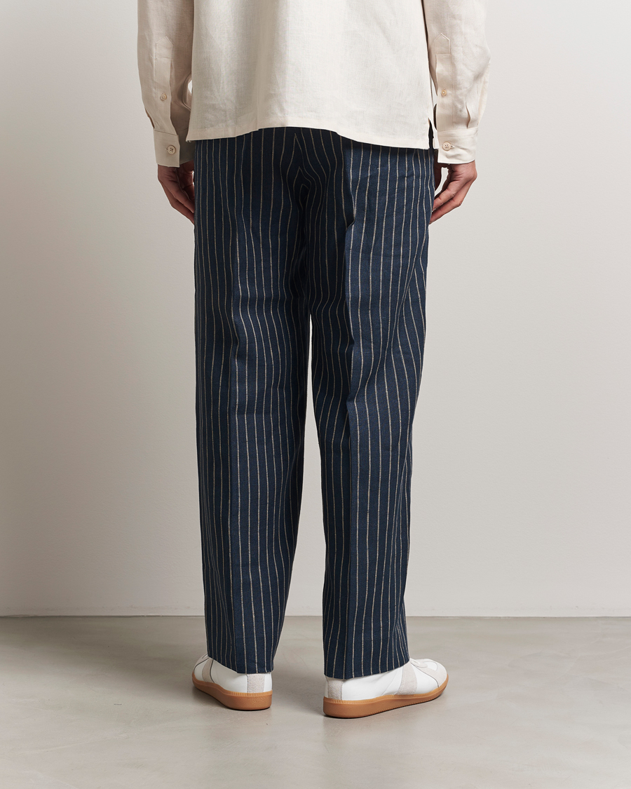 Mies | Housut | NN07 | Kay Linen Pinstriped Trousers Navy Blue