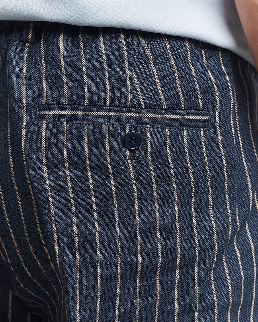 Mies | Housut | NN07 | Kay Linen Pinstriped Trousers Navy Blue