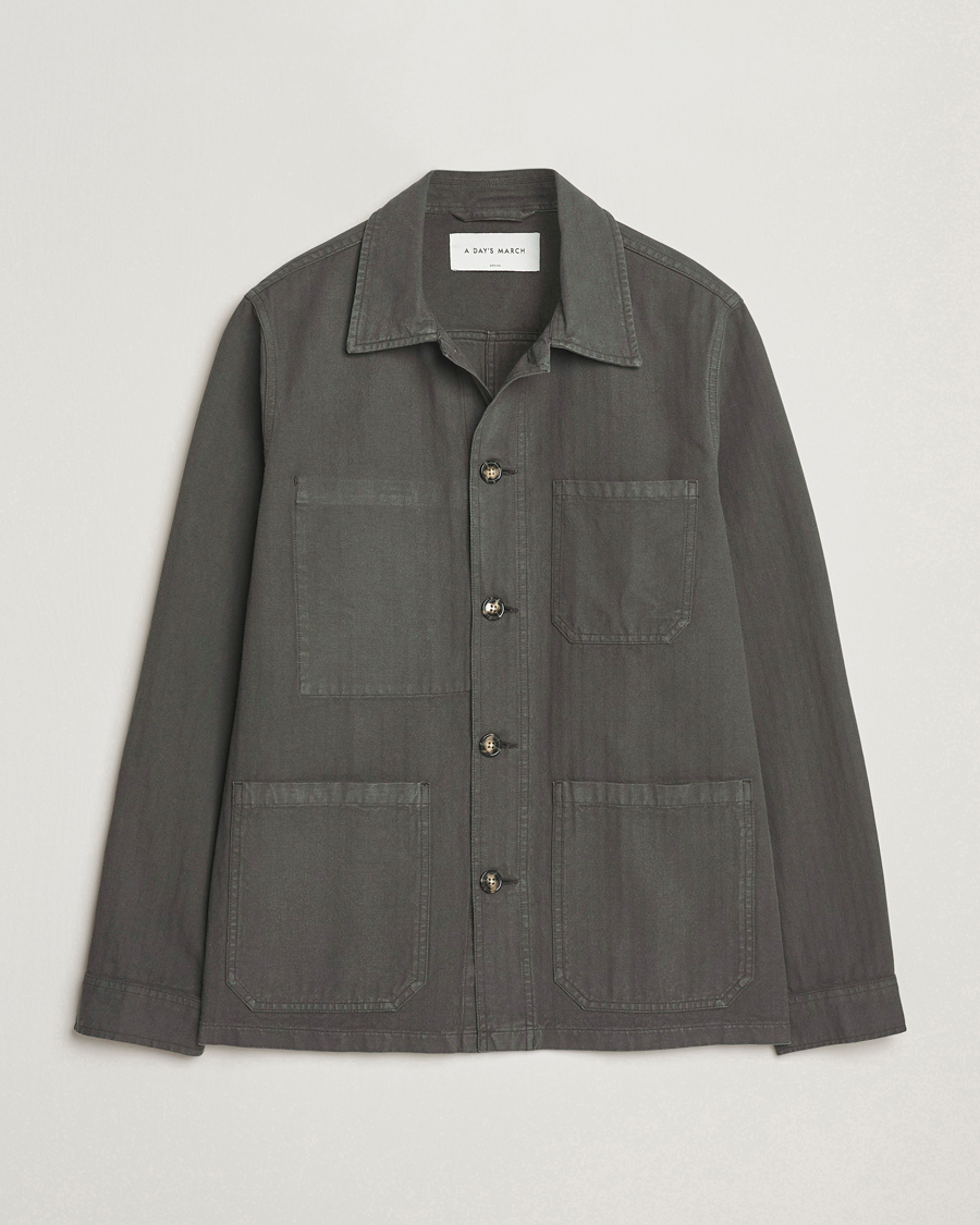 Mies | Takit | A Day's March | Herringbone Overshirt Olive