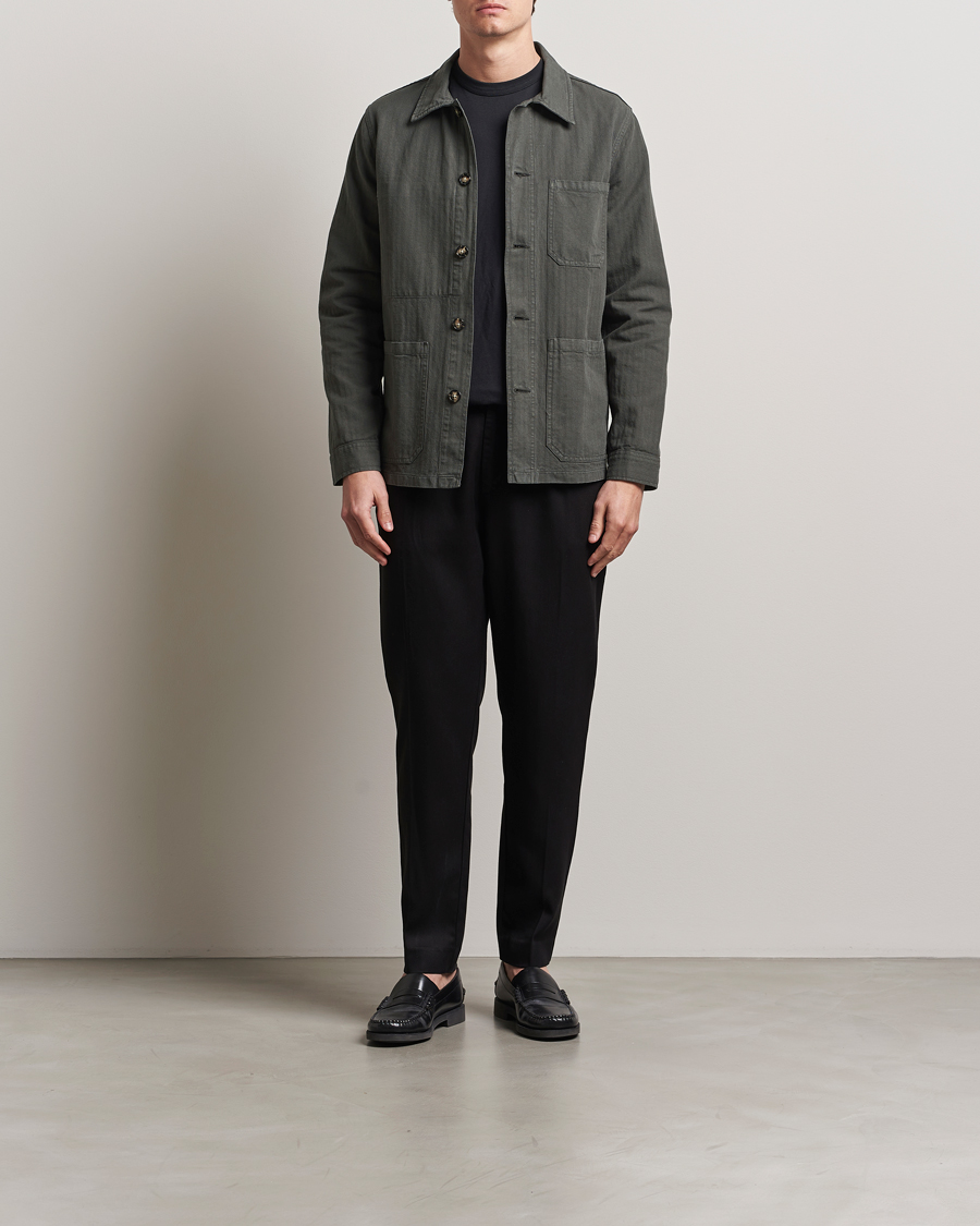 Mies | Takit | A Day's March | Herringbone Overshirt Olive