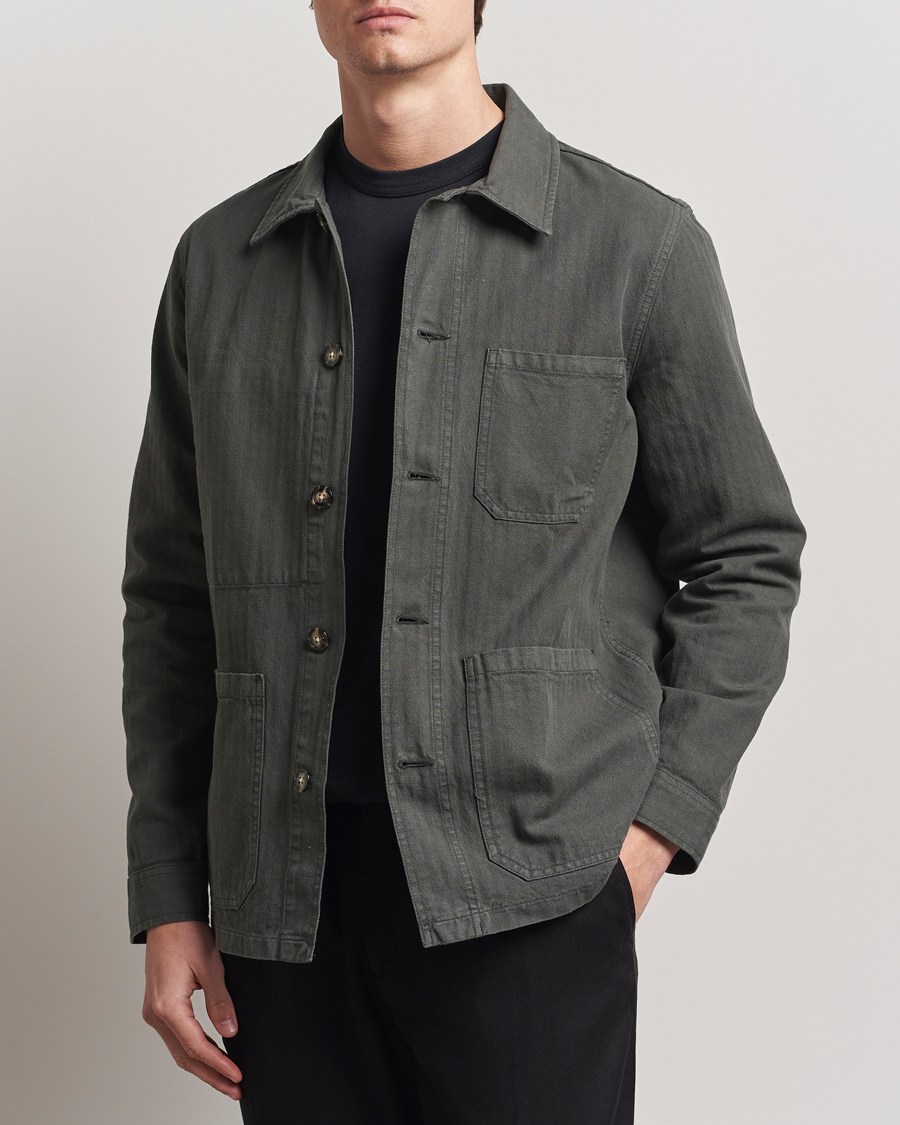 Mies | Takit | A Day's March | Herringbone Overshirt Olive