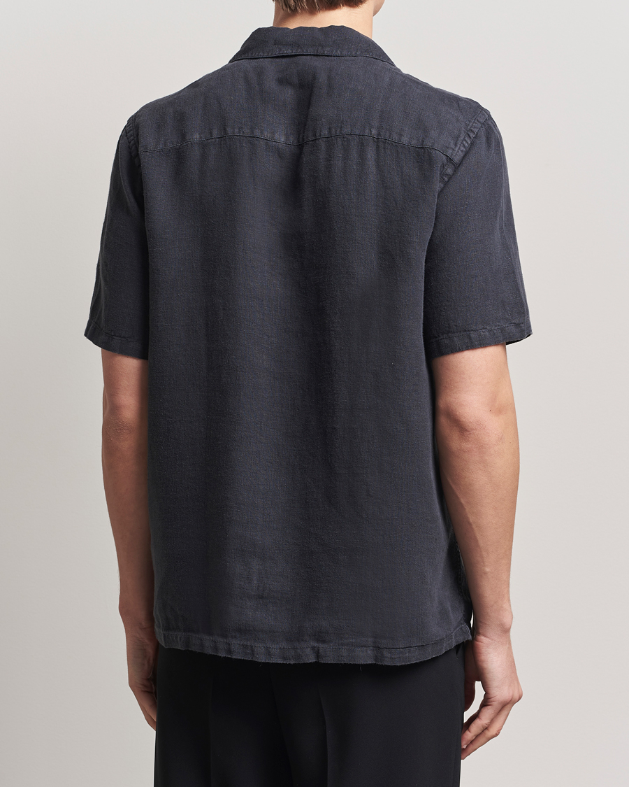 Mies | Kauluspaidat | A Day's March | Yamu Linen Short Sleeve Shirt Off Black