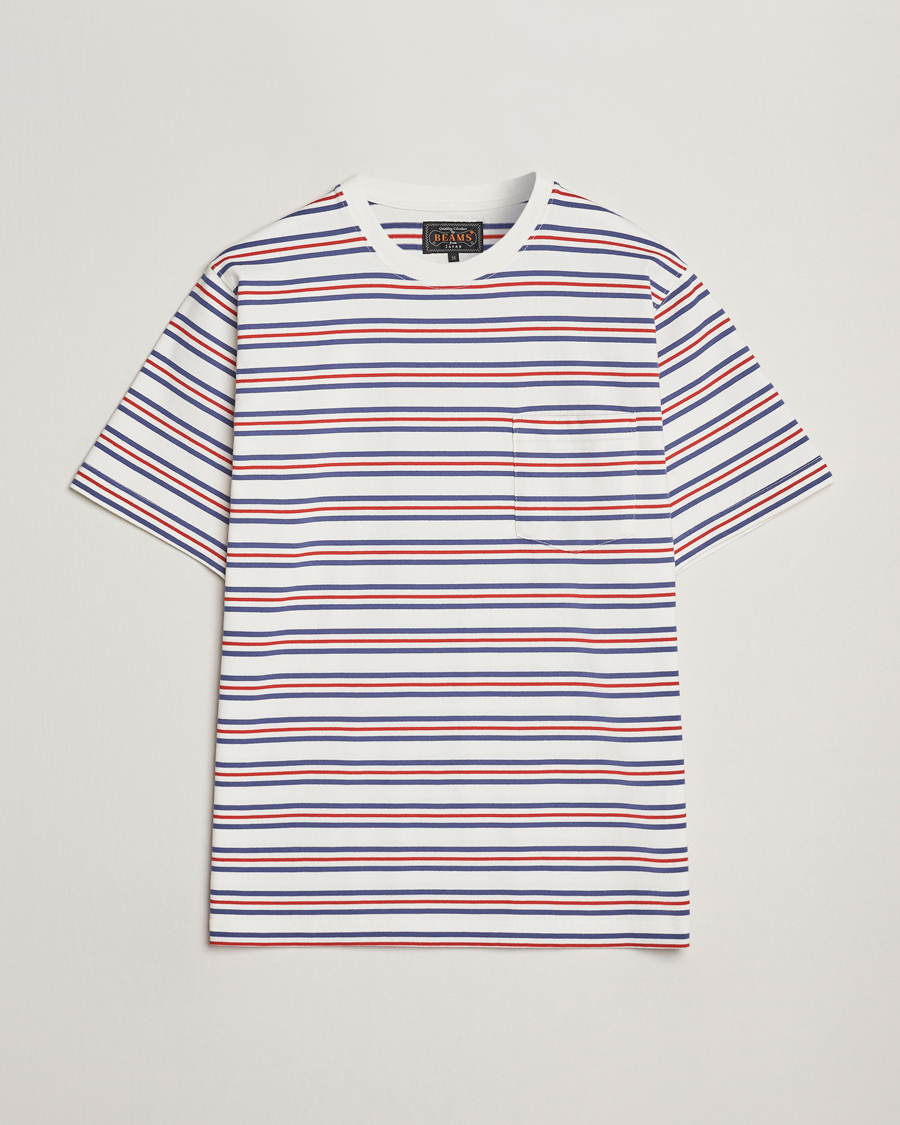 Mies | T-paidat | BEAMS PLUS | Short Sleeve T-Shirt Blue/Red Stripe