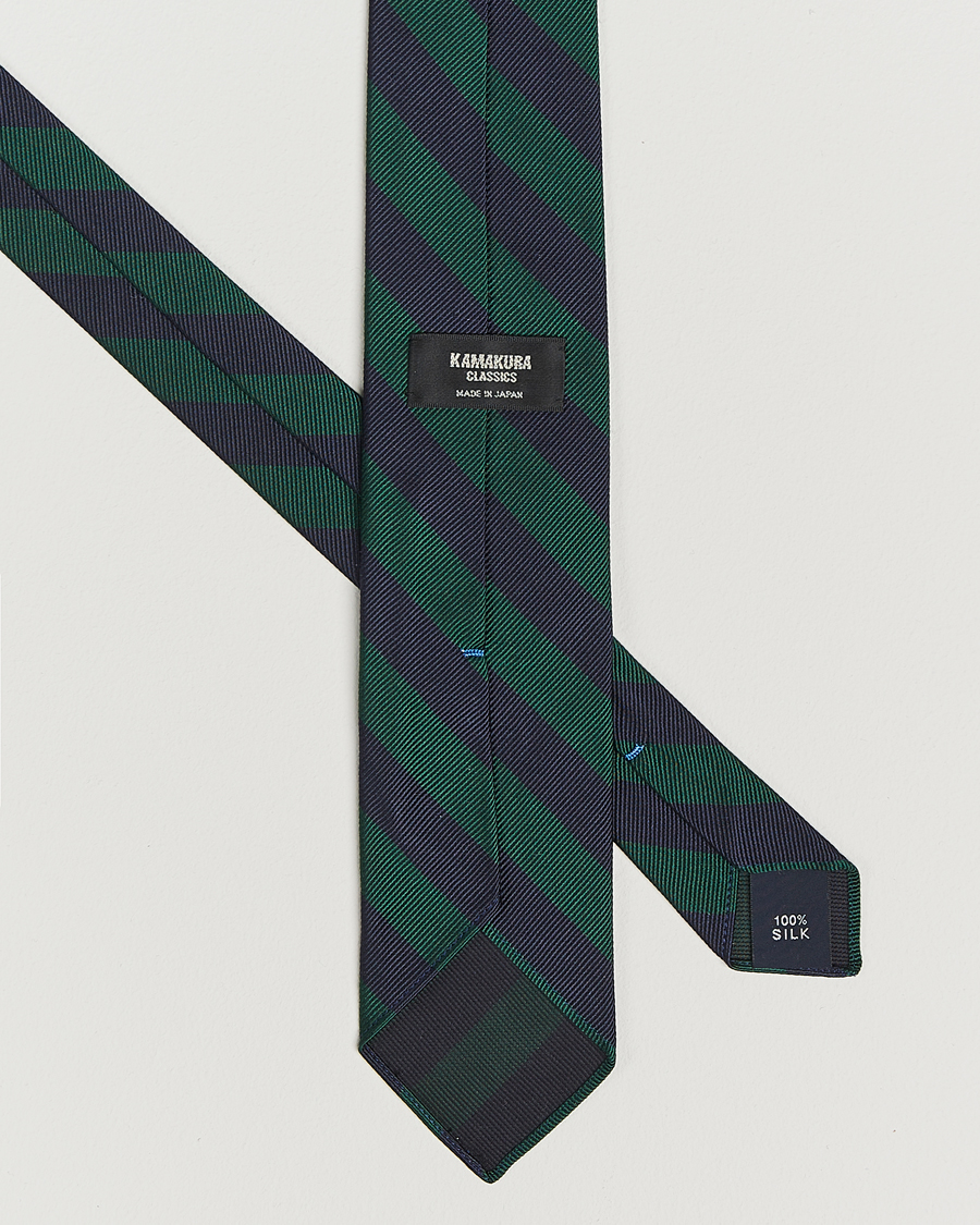 Mies | Solmiot | Kamakura Shirts | Vintage Ivy Regimental Stripe Silk Tie Navy/Green