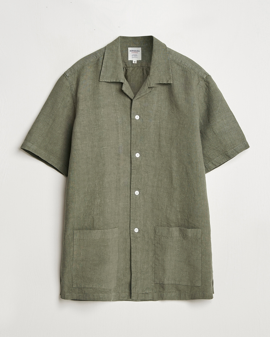 Mies | Kauluspaidat | Kamakura Shirts | Heavy Linen Beach Shirt Green