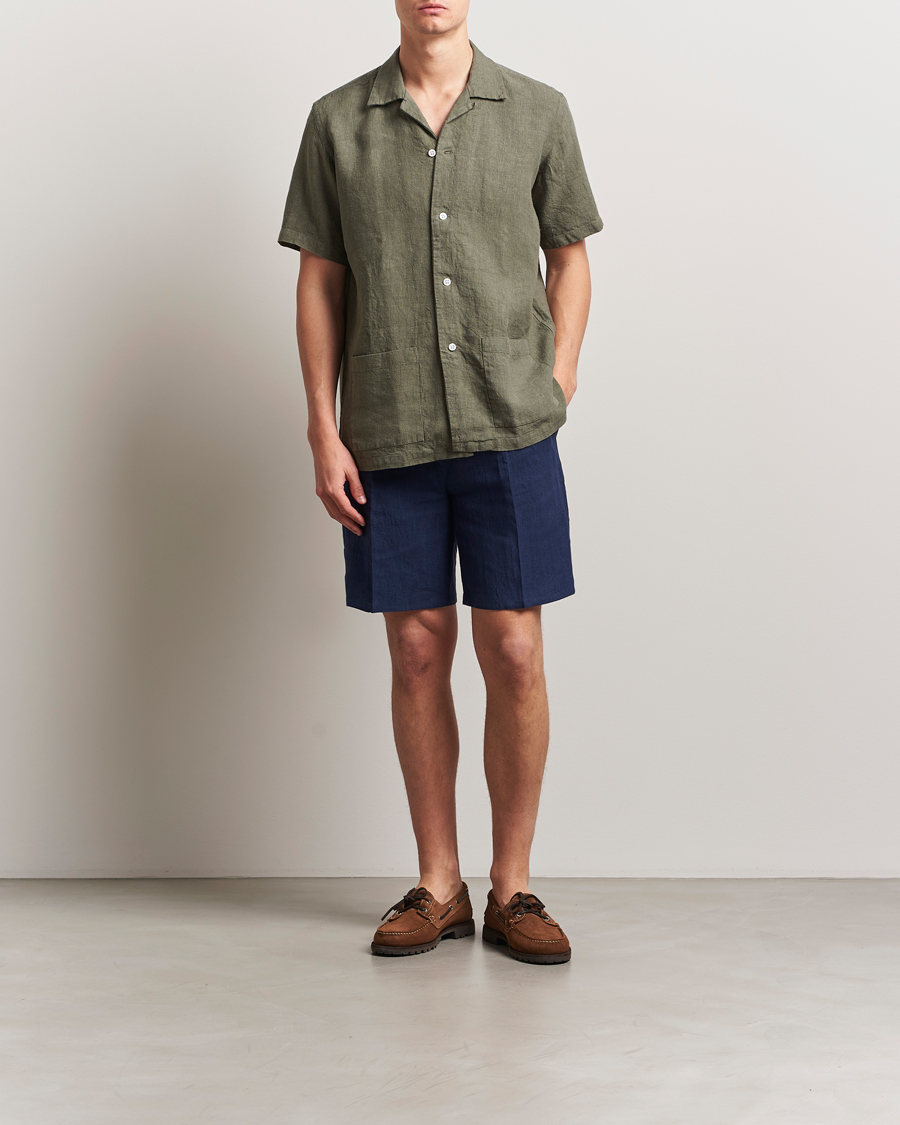 Mies | Kauluspaidat | Kamakura Shirts | Heavy Linen Beach Shirt Green