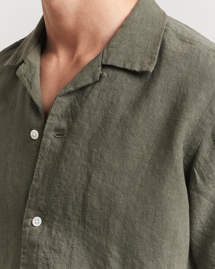 Mies | Kauluspaidat | Kamakura Shirts | Heavy Linen Beach Shirt Green